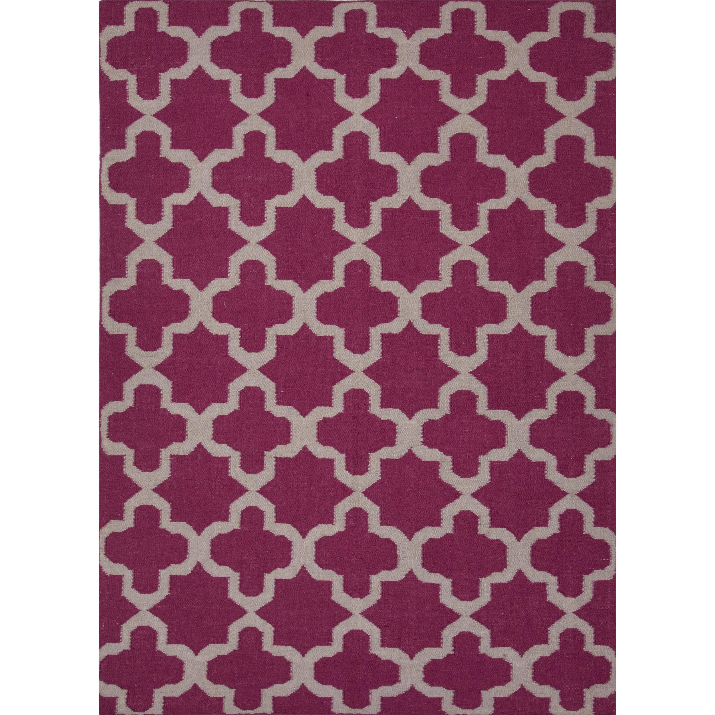 Flat Weave Geometric Pink/ Purple Wool Rug (36 X 56)