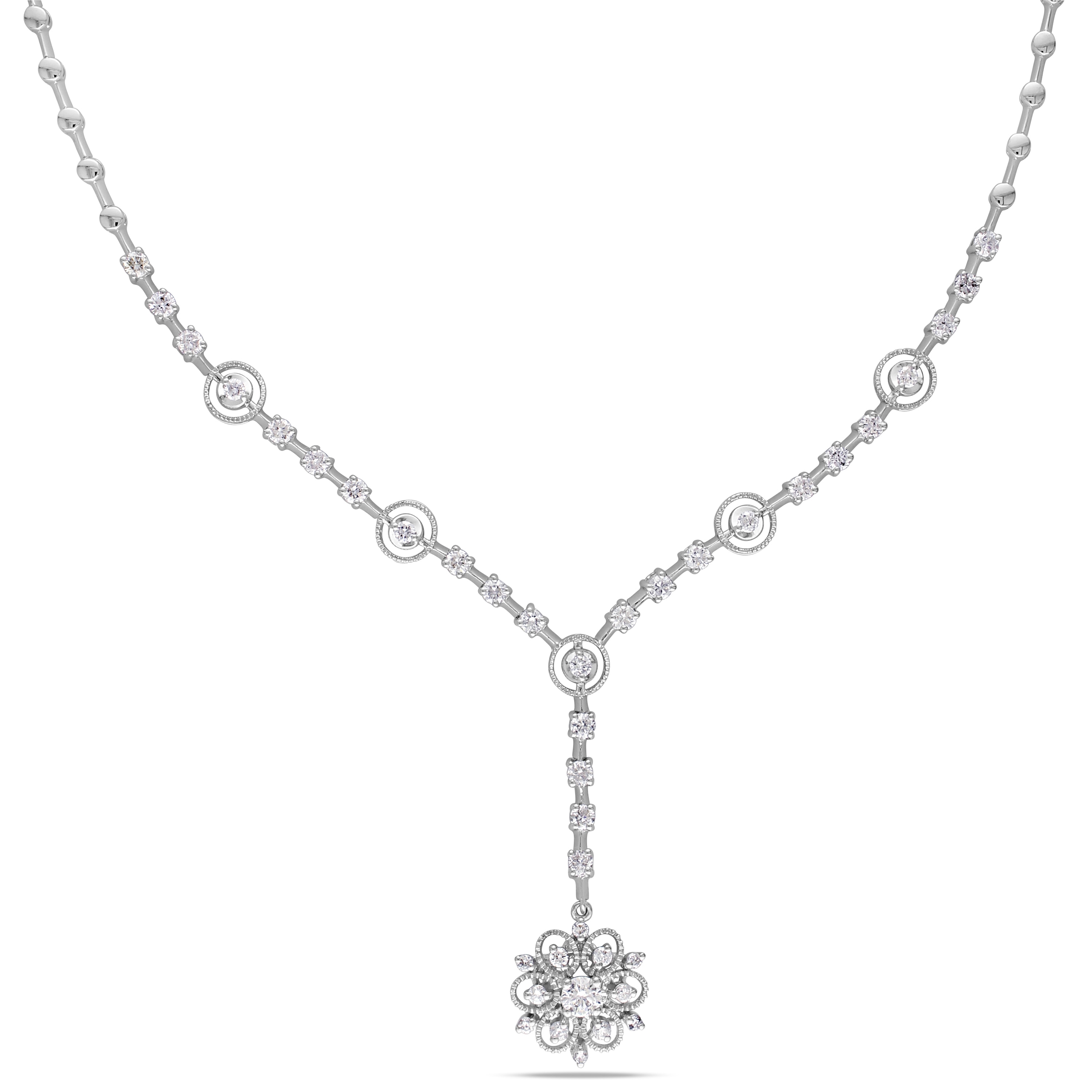 Miadora Signature Collection 14k White Gold 1 4/5ct TDW Diamond Flower Necklace