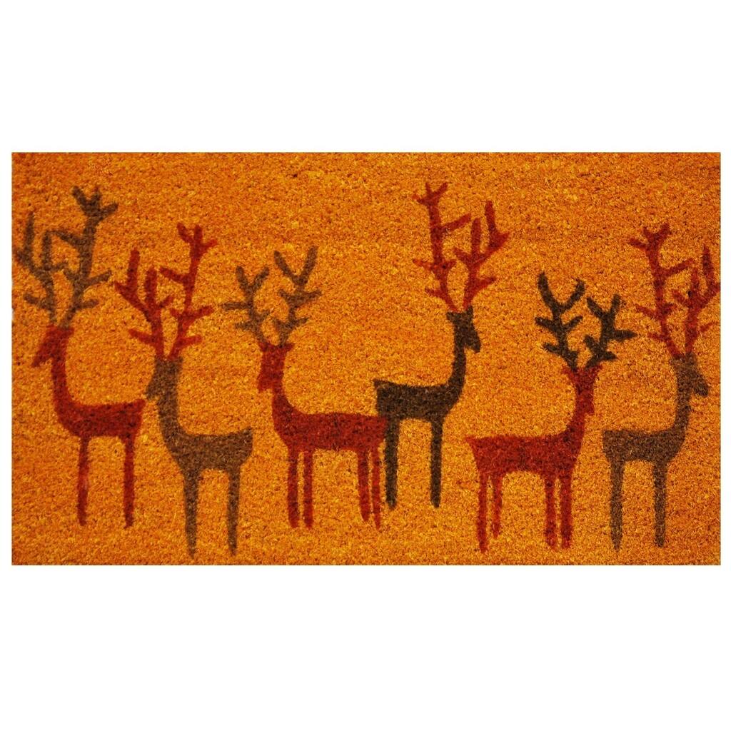 Christmas Deer Coir with Vinyl Backing Doormat (1'5 x 2'5)