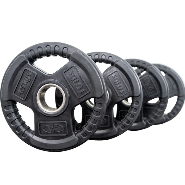 Valor Fitness OP-10 Olympic Weight Plates Coated Rubber Weights w/Weight Plate Set, Barbell Weights w/Grips for Home Gym. Opens flyout.
