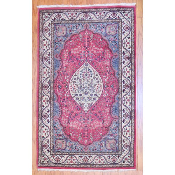 slide 2 of 3, Pakistani Hand-knotted Tabriz Pink/ Ivory Wool Rug (3' x 5') - 3' x 5'