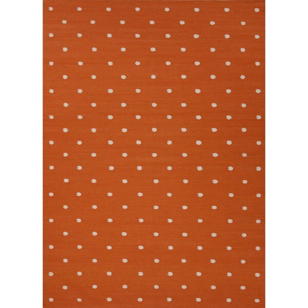 Handmade Flat Weave Geometric Red/ Orange Wool Flat-pile Rug (3'6 x 5'6)