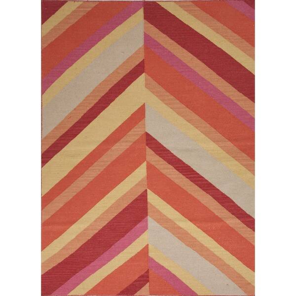 slide 1 of 1, Flat-Weave Stripe Red/Orange Wool Area Rug (8' x 10')