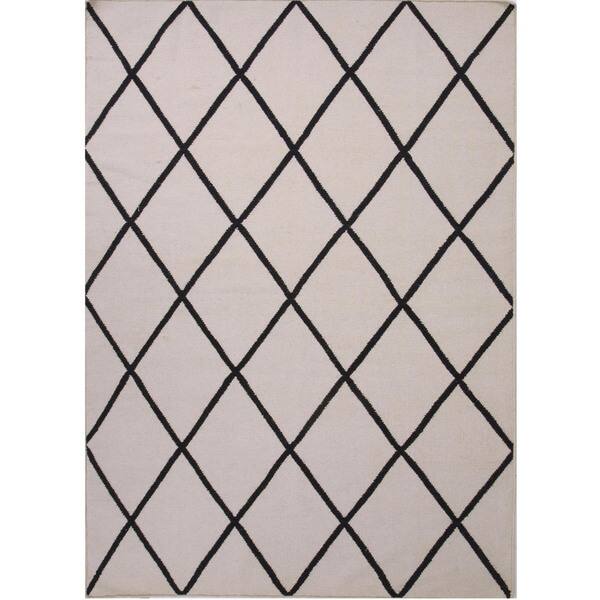slide 1 of 1, Handmade Flat Weave Geometric Gray Wool Rug (8' x 10')