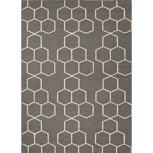 Handmade Flat Weave Geometric Gray Wool Rug (9' x 12')
