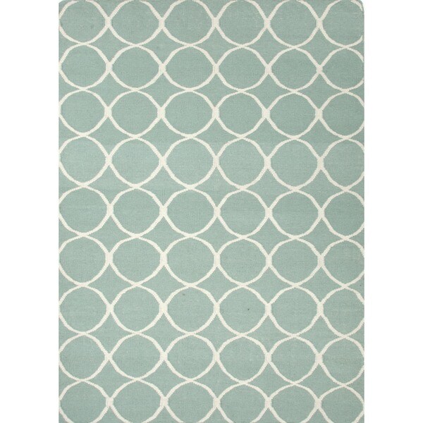 Handmade Flat Weave Geometric Blue Wool Rug (8' x 10')