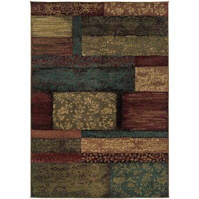 Style Haven Everleigh Block Impressions Brown/Teal Area Rug