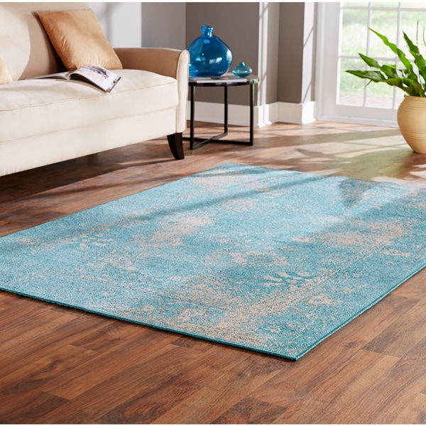 Shop Over-dyed Distressed Traditional Teal/ Beige Area Rug (Multiple ...