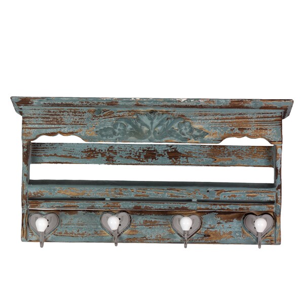 Urban Trends Collection 25 inch Distressed Blue Wooden Wall Hook Urban Trends Collection Vases
