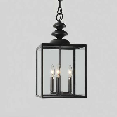 Antique Black 3-light Glass Caged Foyer Chandelier