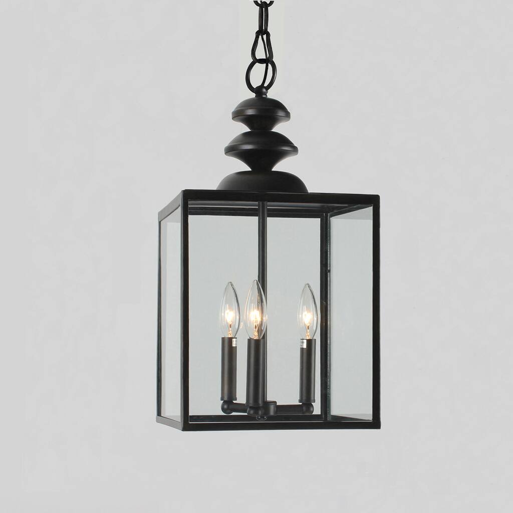 Antique Black 3-light Glass Caged Foyer Chandelier