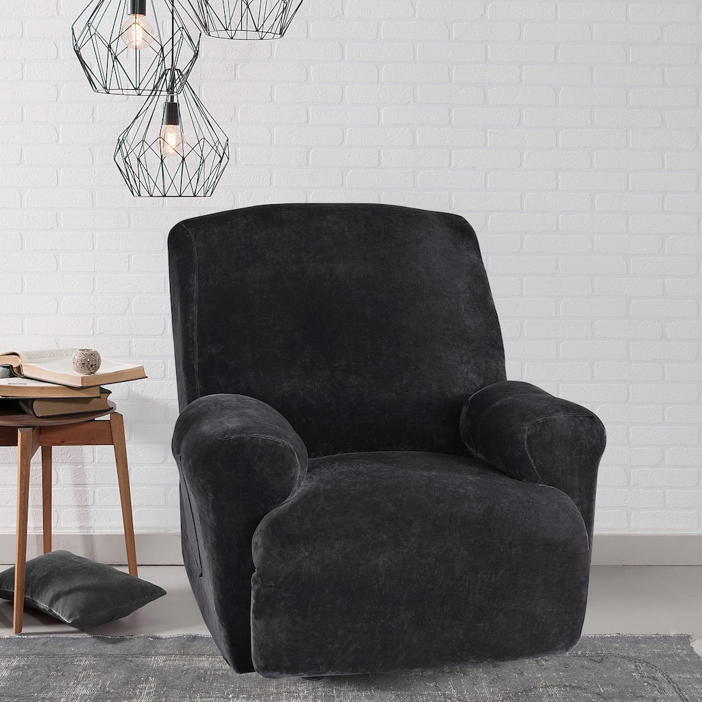 Sure Fit Stretch Plush Black Recliner Slipcover