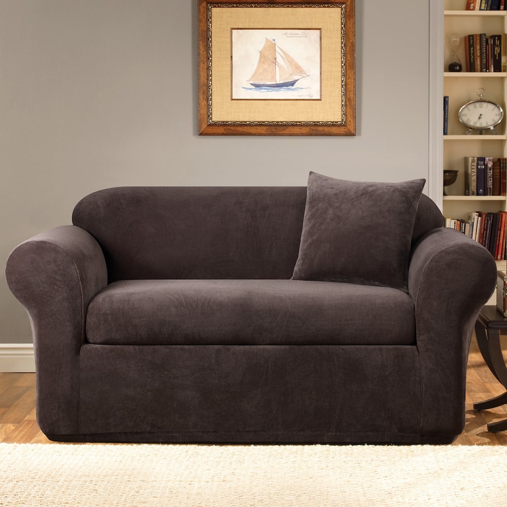 Stretch Metro Two-piece Espresso Loveseat Slipcover