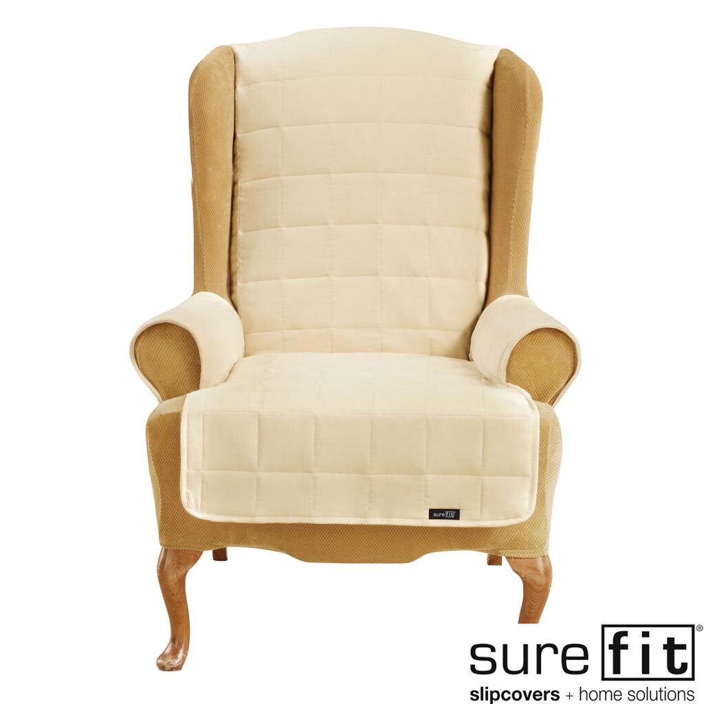 Sure Fit Soft Suede Cream Waterproof Wing Chair Cover