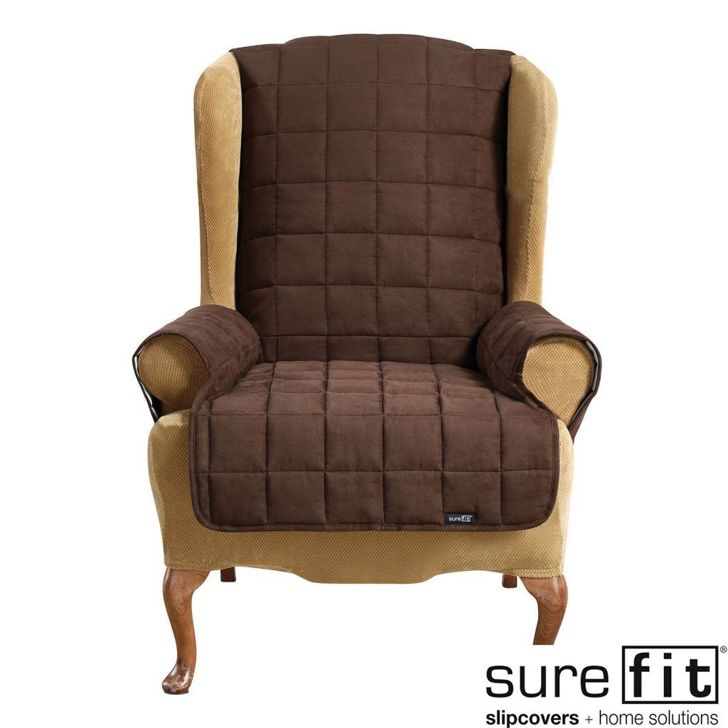 Sure Fit Soft Suede Chocolate Waterproof Wing Chair Cover