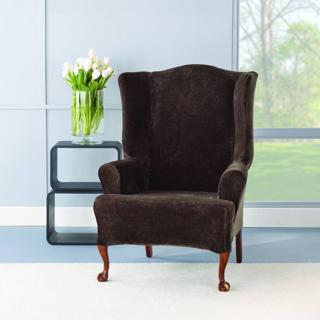 Sure Fit Stretch Plush Chocolate Wing Chair Slipcover