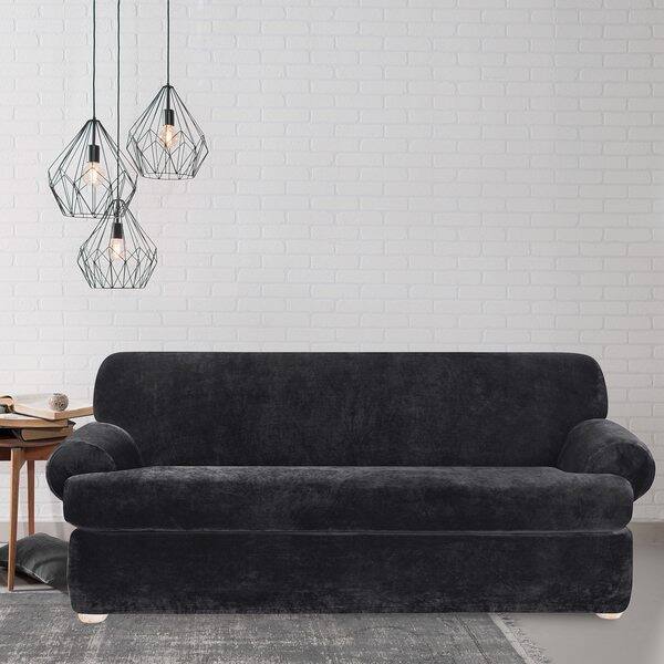 Shop Sure Fit Stretch Plush Black T Cushion Sofa Slipcover Free