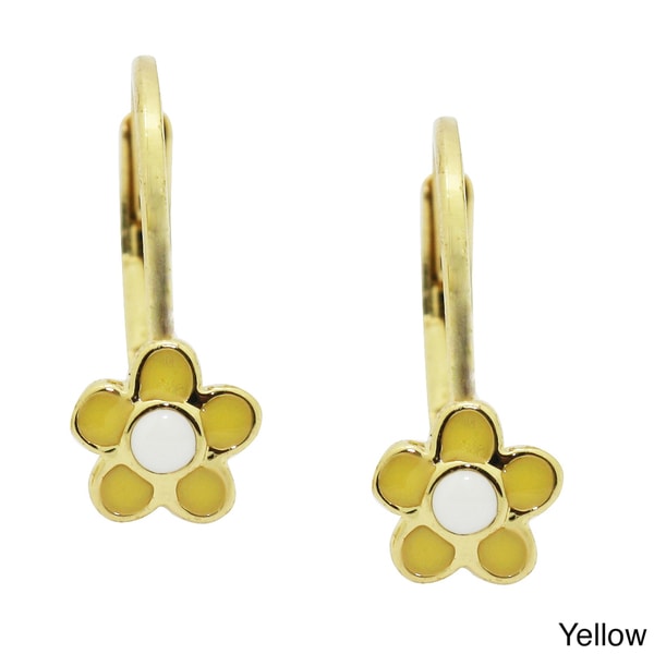 Junior Jewels 18k Yellow Gold Overlay Enamel Flower Leverback Earrings ...