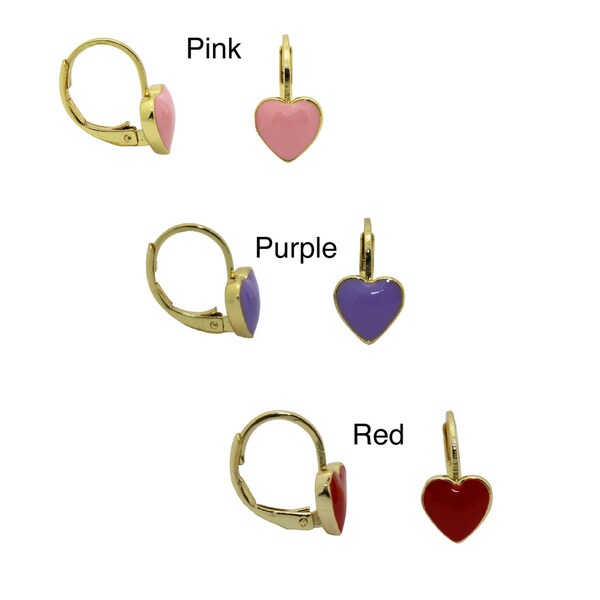 Junior Jewels 18k Yellow Gold Overlay Enamel Heart Leverback Earrings. Opens flyout.