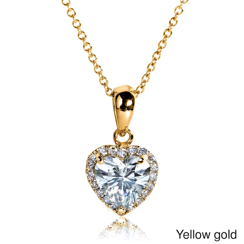 Annello by Kobelli 14k Gold Heart-cut Moissanite and 1/8ct TDW Diamond Necklace (GH/VS, GH/I) - Yellow