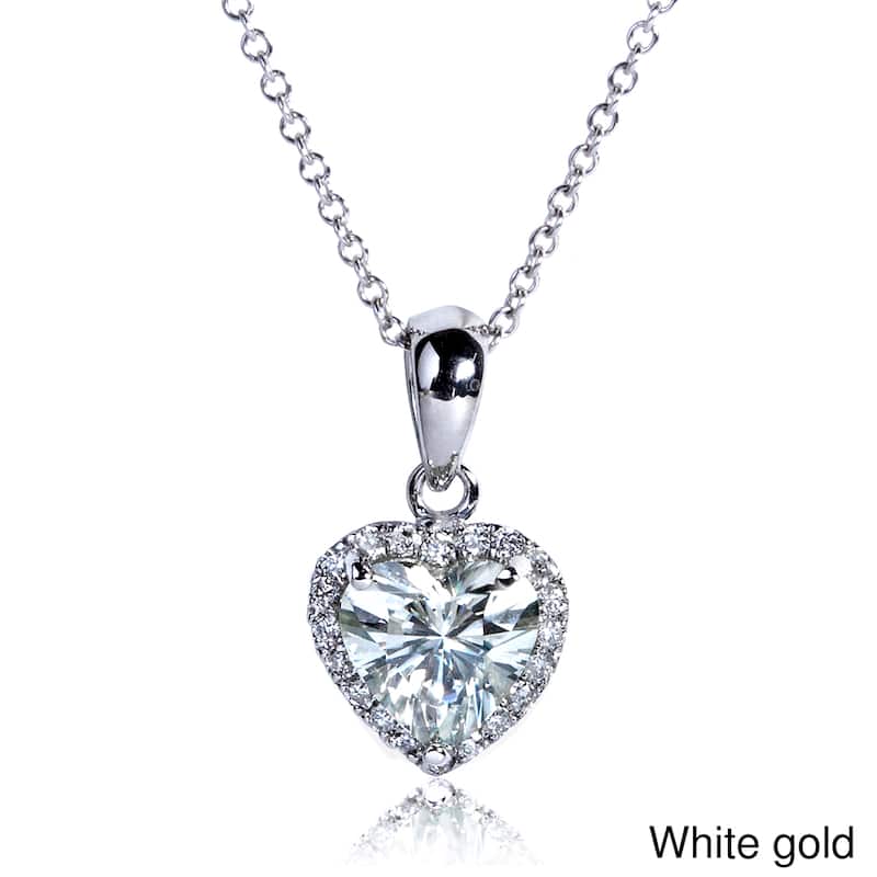 Annello by Kobelli 14k Gold Heart-cut Moissanite and 1/8ct TDW Diamond Necklace (GH/VS, GH/I)
