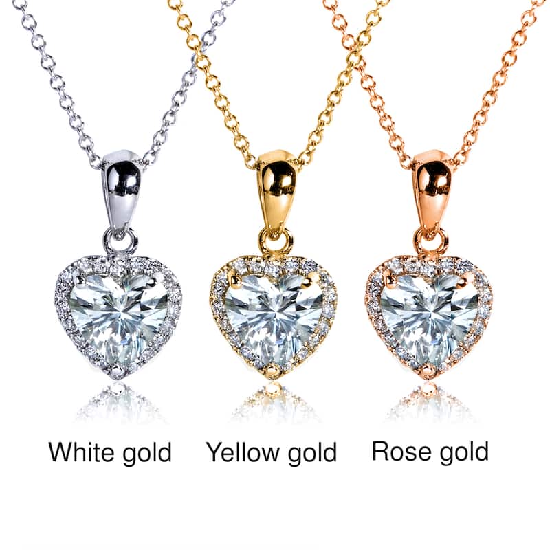 Annello by Kobelli 14k Gold Heart-cut Moissanite and 1/8ct TDW Diamond Necklace (GH/VS, GH/I)