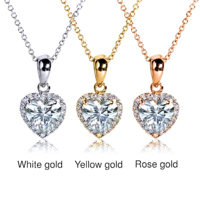 Annello by Kobelli 14k Gold Heart-cut Moissanite and 1/8ct TDW Diamond Necklace (GH/VS, GH/I)