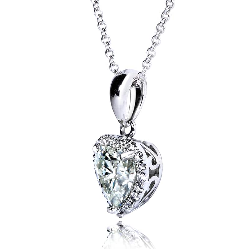Annello by Kobelli 14k Gold Heart-cut Moissanite and 1/8ct TDW Diamond Necklace (GH/VS, GH/I) - White