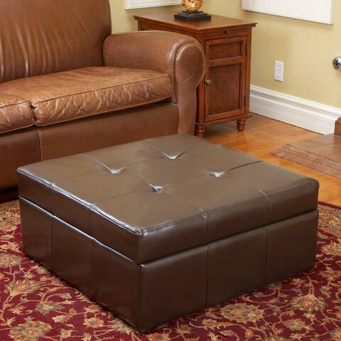 Chatsworth Contemporary Tufted Bonded Leather Storage Ottoman with Rolling Casters by Christopher Knight Home