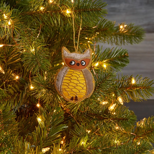 Handmade Embroidered Owl Ornament (India)