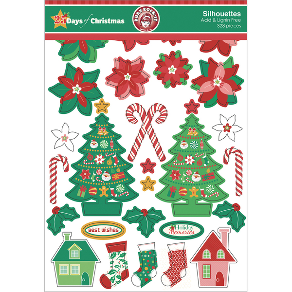 Ruby Rock-It 25 Days Of Christmas Silhouettes Die-Cuts 328/Pkg-Assortment Of Printed, Kraft & Glitter