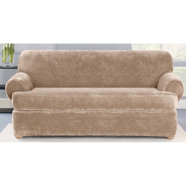 Sure Fit Stretch Plush Sable T Cushion Sofa Slipcover