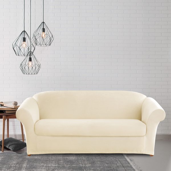 Sure Fit Stretch Plush Cream Sofa Slipcover