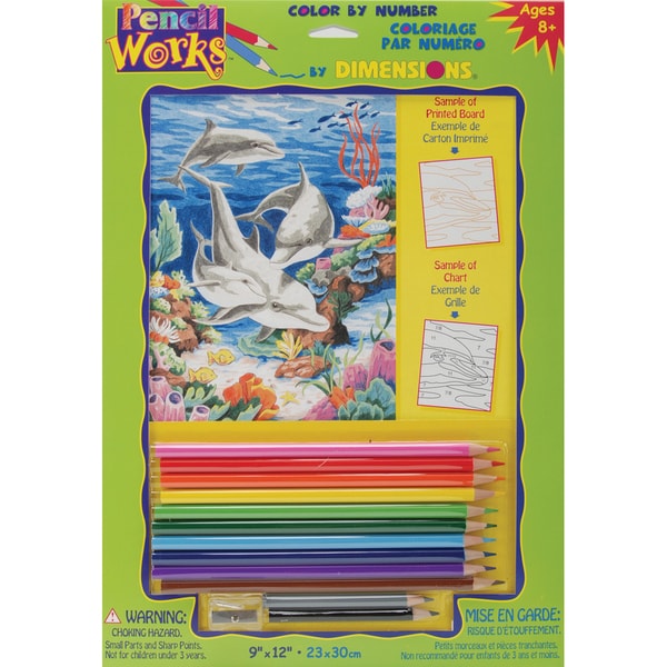 Shop Pencil Works Color By Number Kit 9"X12"-Dolphins In The Sea - Free