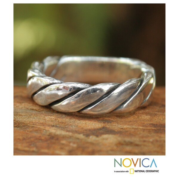 Handmade Sterling Silver Men's 'Lives Entwined' Ring (Thailand)