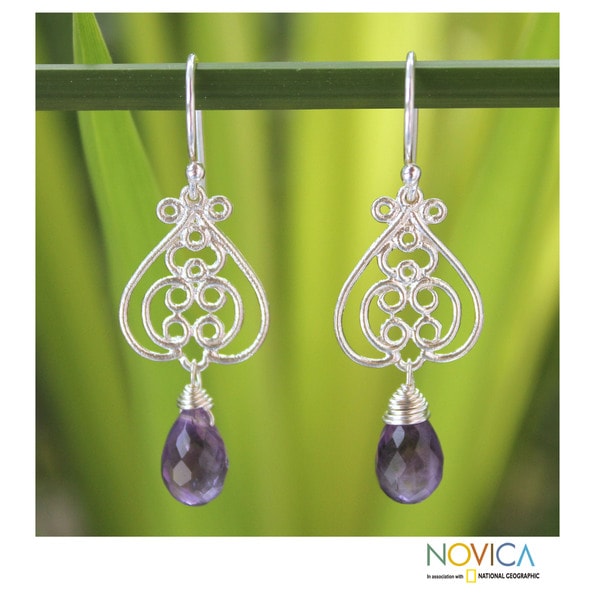 Sterling Silver 'Pretty and Petite' Amethyst Earrings (Thailand) Novica Earrings