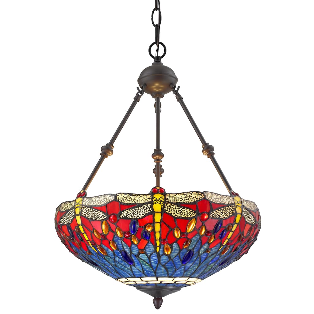 Amora Lighting Tiffany Style Dragonfly 2-light Hanging Lamp