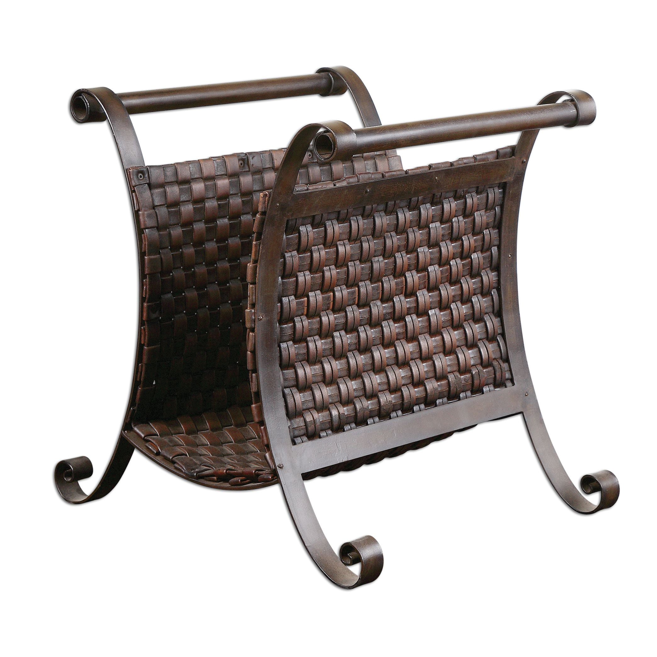 Brunella Magazine Holder (Dark mocha brownWoven straps of faux leather finished in a dark mocha brown with metal details Setting IndoorModel 19543Dimensions 18.25 inches high x 16 inches long x 16.75 inches wide )