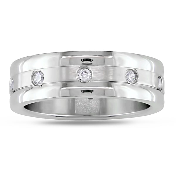 Miadora Stainless Steel Round Cubic Zirconia Band
