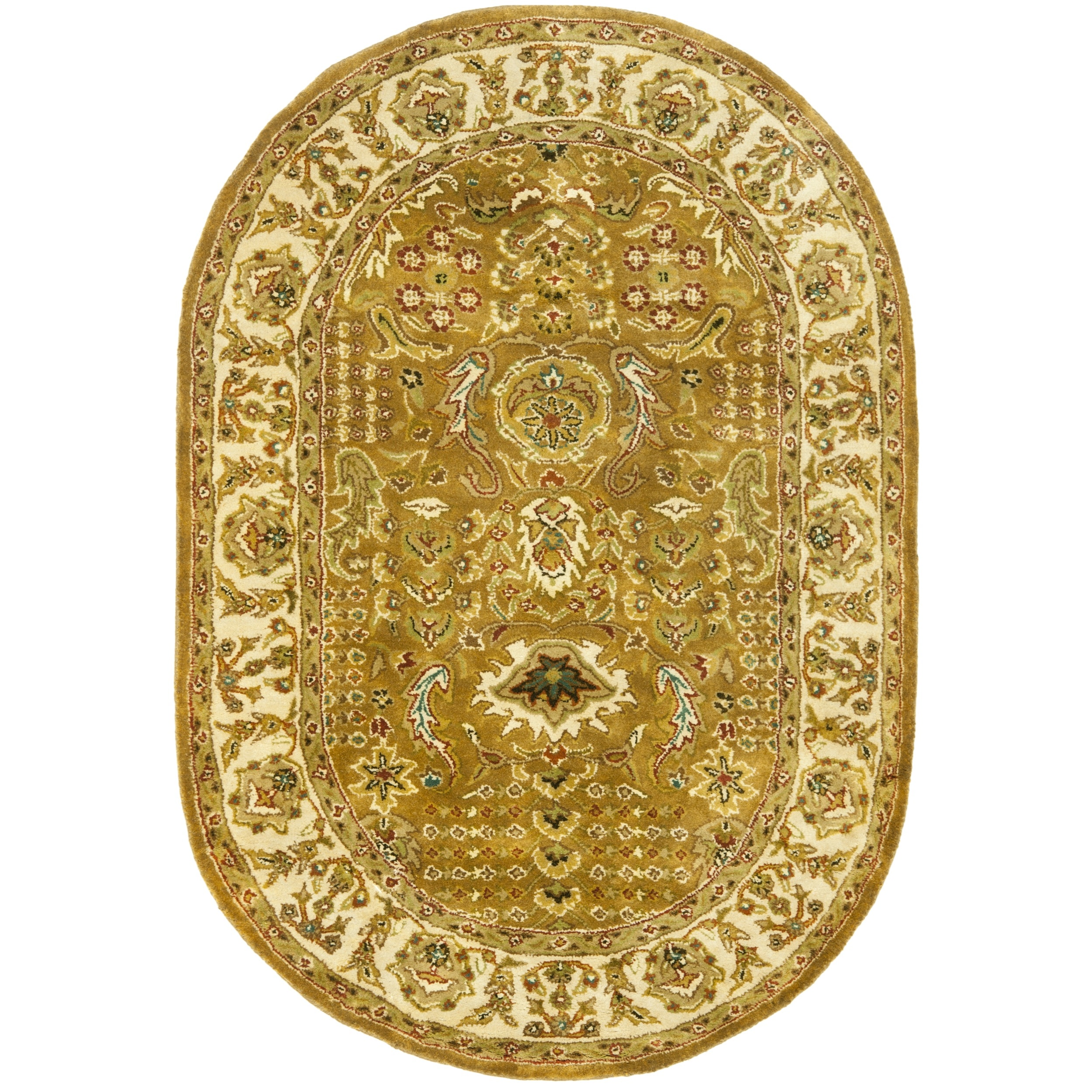 Handmade Classic Gold/ Ivory Wool Rug (46 X 66 Oval)