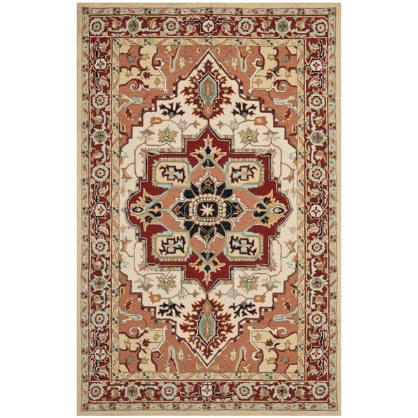 Hand hooked Heriz Red/ Ivory Wool Rug Safavieh 7x9   10x14 Rugs