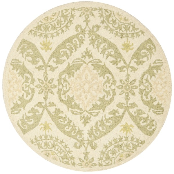 Hand hooked Chelsea Heritage Beige Wool Rug (3' Round) Safavieh Round/Oval/Square