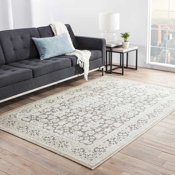 Maison Rouge Antonin Damask Grey/ White area Rug