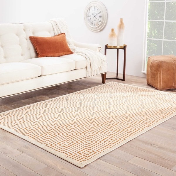 Shop Adonis Geometric Orange/ Cream Area Rug (9' X 12') 9' x 12