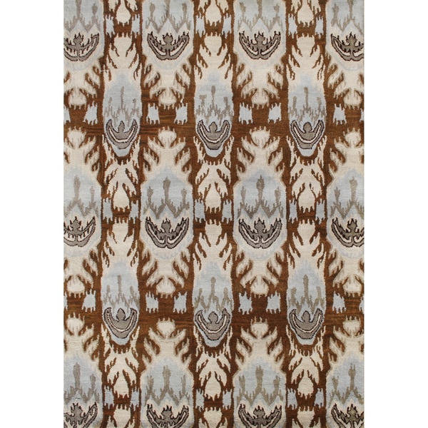 Alliyah Hand Made IKAT Brown Sugar New Zealand Wool Blend/ Viscose Silk Pile Rug (9x12) Alliyah Rugs 7x9   10x14 Rugs