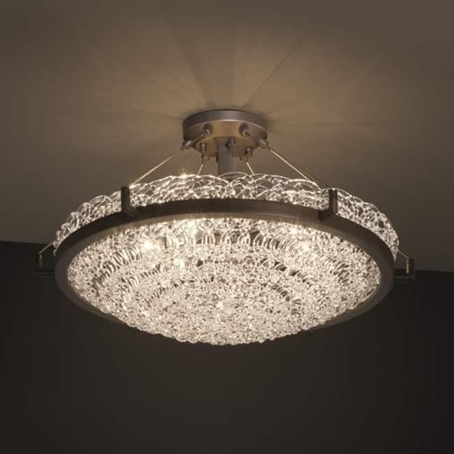 Justice Design Veneto Luce Ring 6-light Dark Bronze Round Bowl Semi-flush, Lace Shade