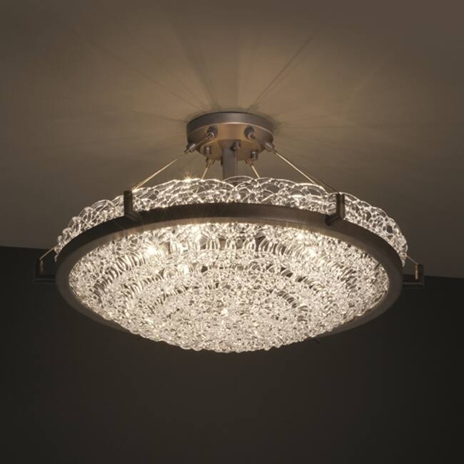 Justice Design Veneto Luce Ring 6-light Dark Bronze Round Bowl Semi-flush, Lace Shade