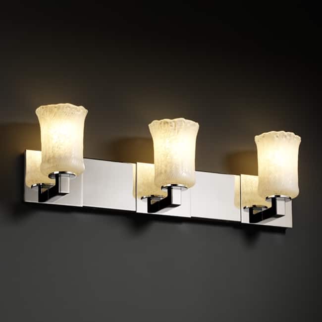 Justice Design Veneto Luce Modular 3-light Polished Chrome Bath Bar, Whitewash Cylinder - Rippled Rim Shade - Silver - Venetian Glass