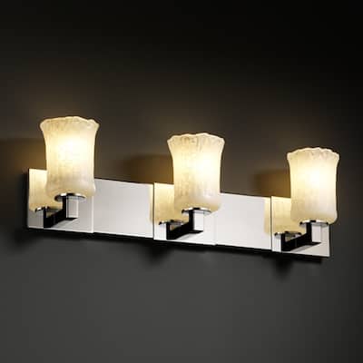 Justice Design Veneto Luce Modular 3-light Polished Chrome Bath Bar, Whitewash Cylinder - Rippled Rim Shade - Silver