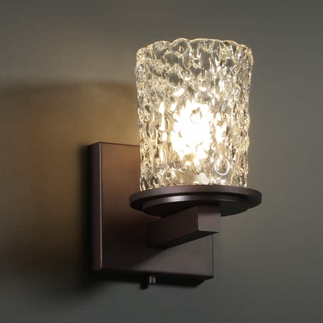 Justice Design Veneto Luce Dakota 1-light Dark Bronze Wall Sconce, Clear Textured Cylinder - Rippled Rim Shade